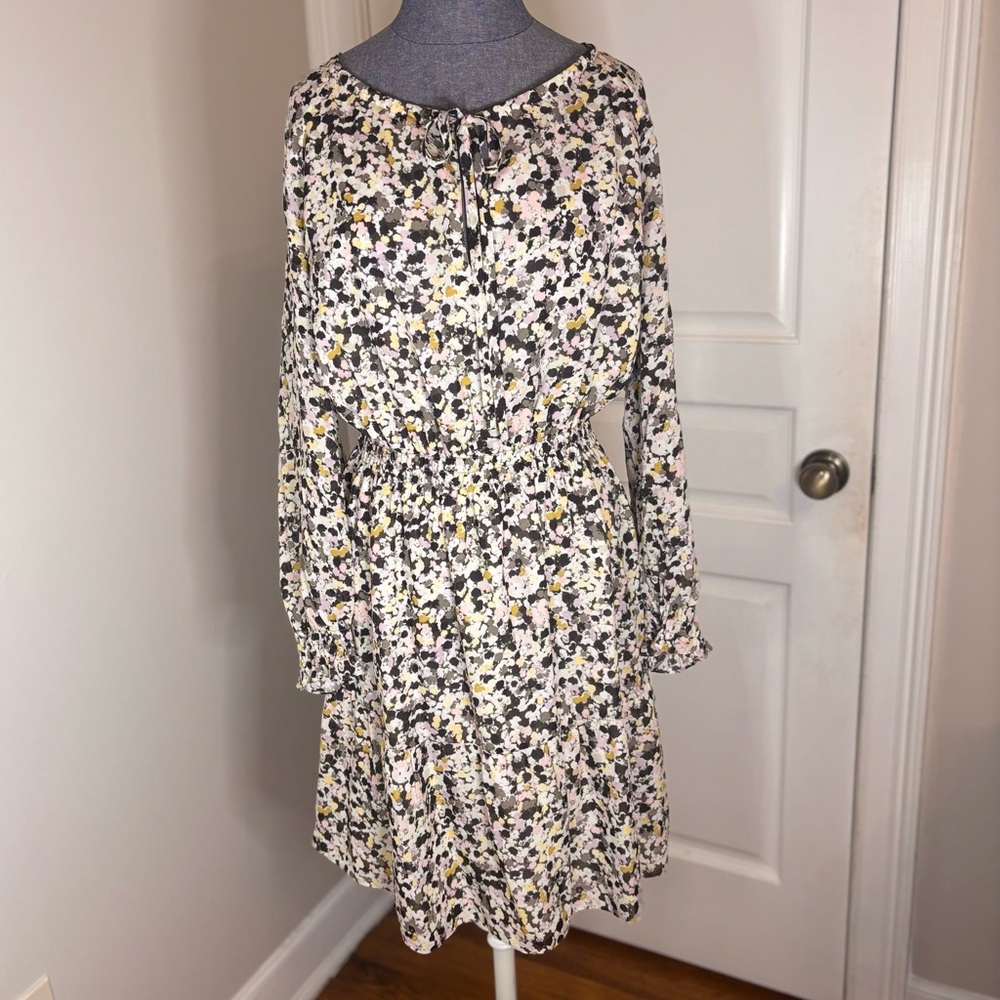 Theory Drawstring Neck Silk Floral Dress
